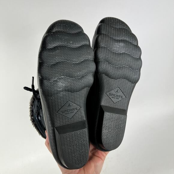 Sperry duck boots womens size 7 black faux fur lined waterproof winter shoes - Picture 8 of 11